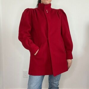 Ashley Scott Vintage Wool Coat Womens Red Puff Shoulder Funnel Neck USA vintage